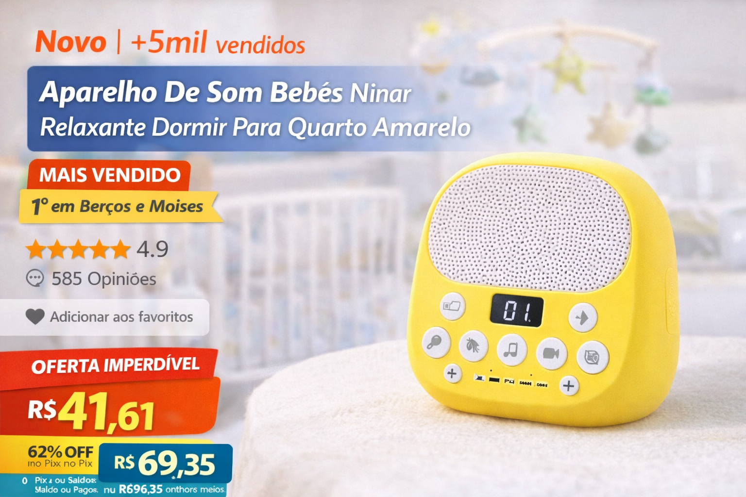 a yellow radio with a white background and a yellow clock