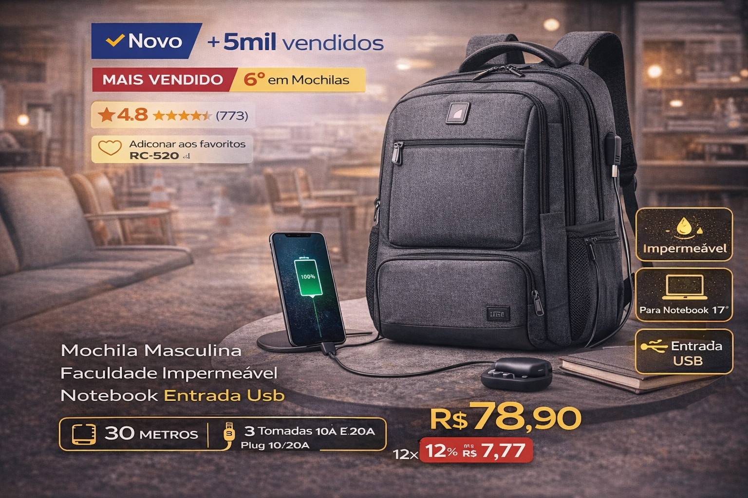 mochila impermea vel com entrada usb LENv3gUZRPiskXif